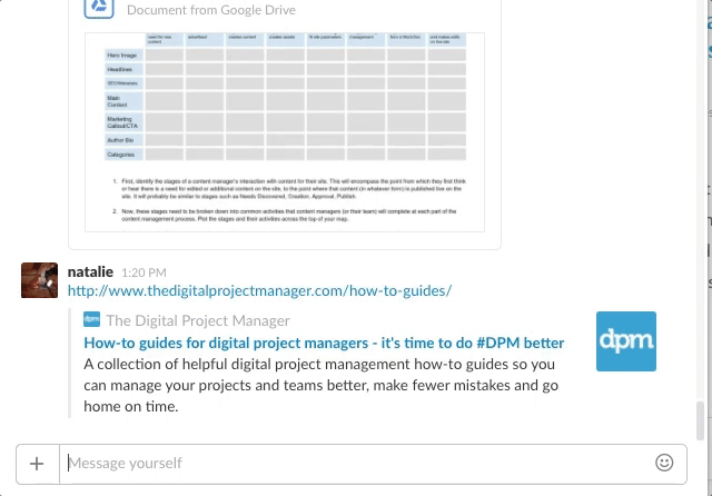 Project Management Hacks - Dropbox images on Slack