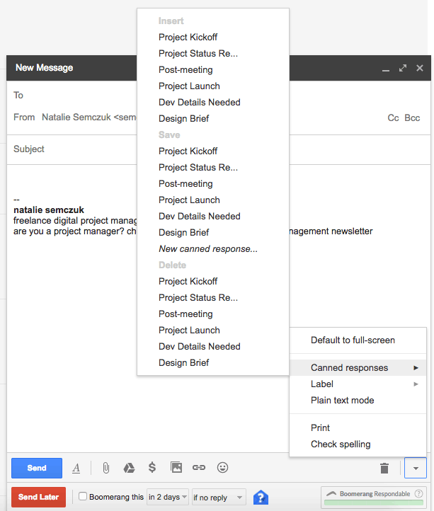 Project Management Hacks - gmail canned responses